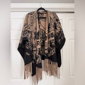 Burberry like black and tan shawl / cape /poncho - one size fits all - NEW